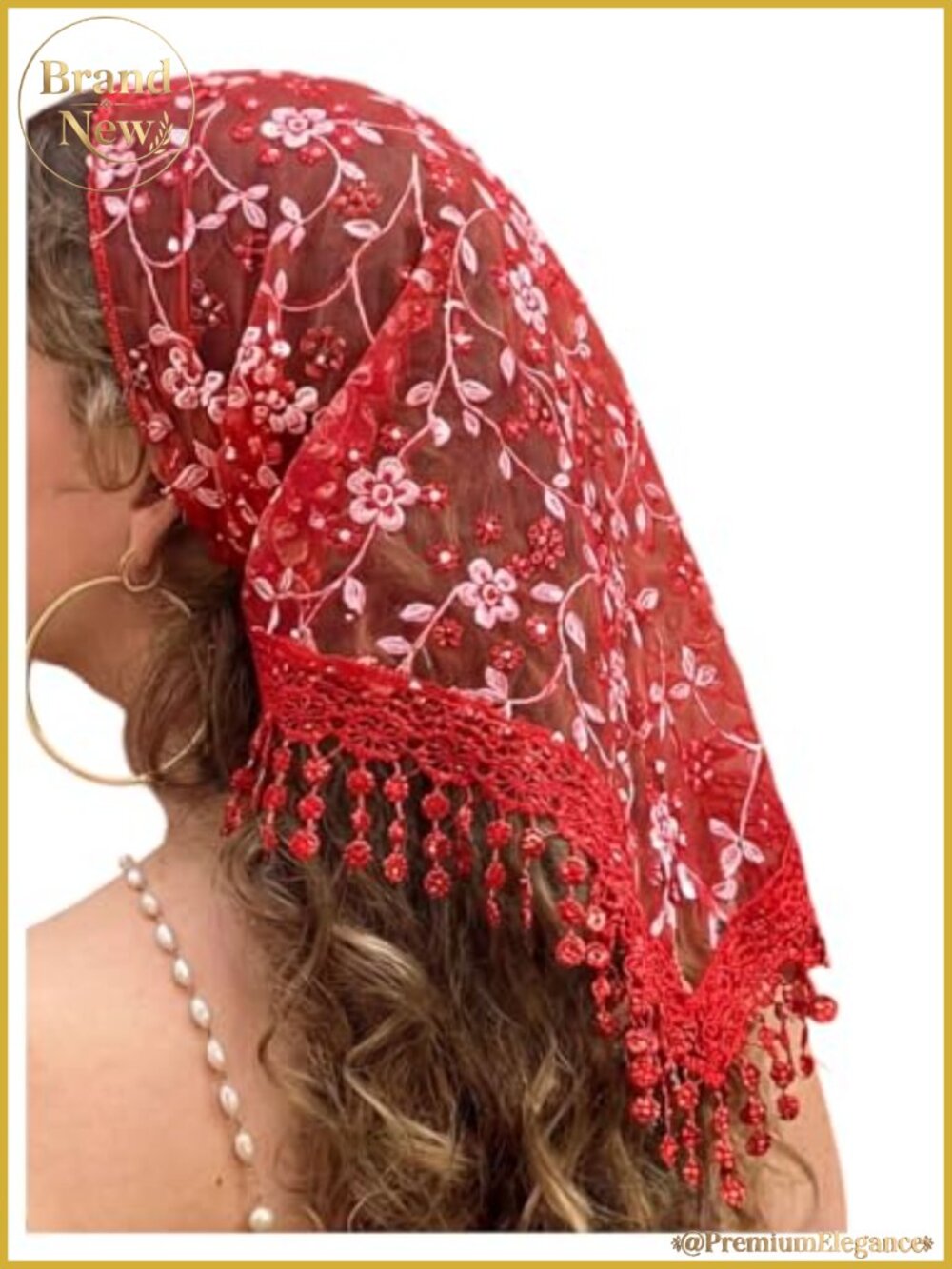 Women's Floral Lace Triangle Fringe Scarf Shawl Wrap Headscarf